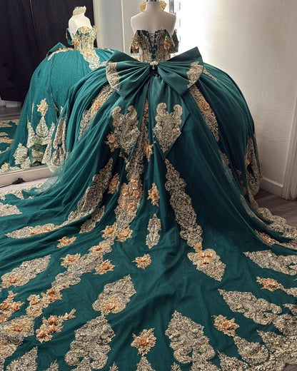 Luxury Tulle Lace Beaded Off Shoulder Princess Quinceanera Dresses for Birthday Party HE932