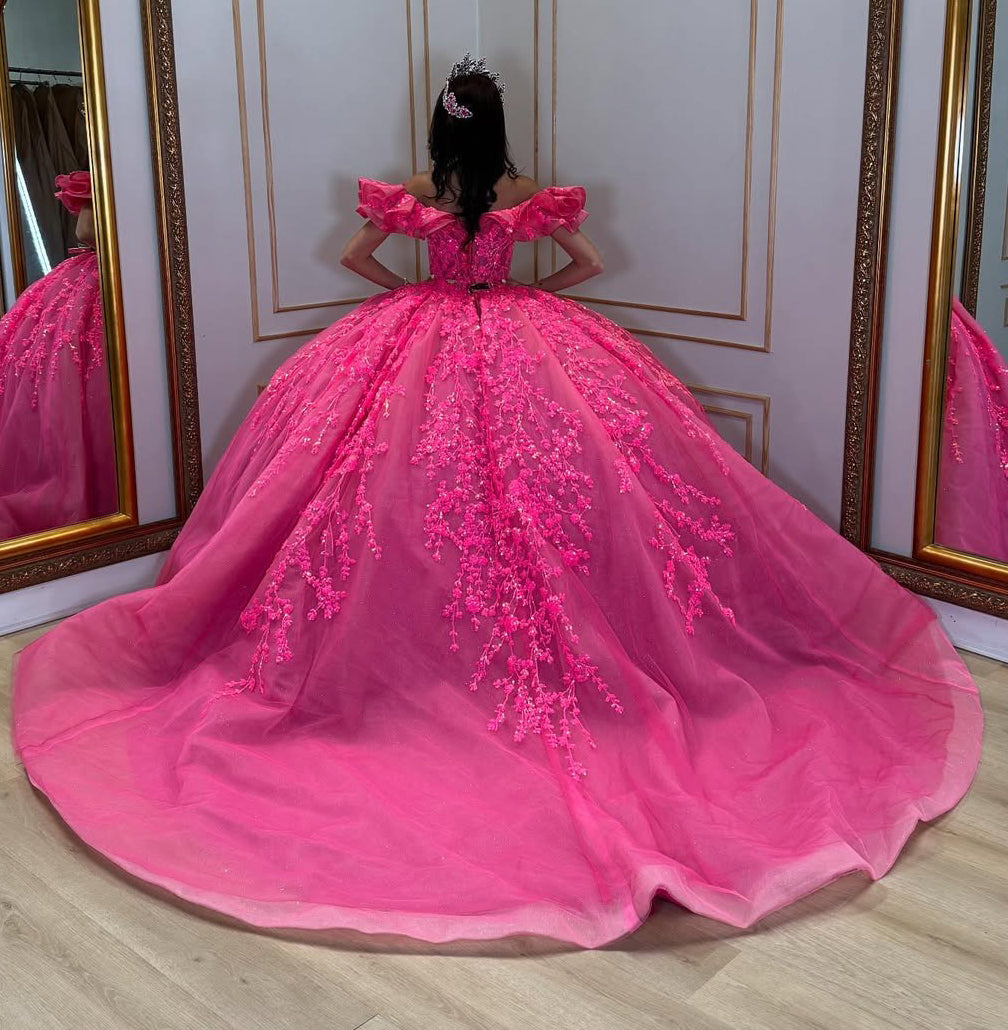 Vestidos de quinceañera con hombros descubiertos, tul princesa, apliques, vestidos de quinceañera HE530
