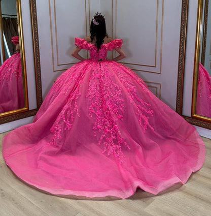 Vestidos de quinceañera con hombros descubiertos, tul princesa, apliques, vestidos de quinceañera HE530