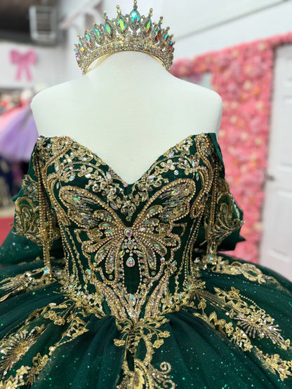 Ball Gown Luxury Tulle Lace Green Beaded Quinceanera Dresses with Bowknot HE951