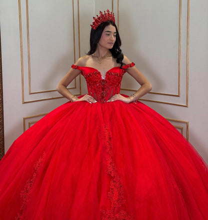 Vestidos de quinceañera con hombros descubiertos, tul princesa, apliques, vestidos de quinceañera HE530