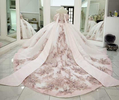 Ball Gown Tulle Appliqued Off Shoulder Quinceanera Dresses for Sweet 16 HE825