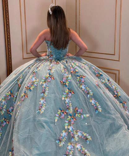 Sweetheart Ball Gown Tulle 3D Flowers Ruffles Princess Quinceanera Dresses HE870