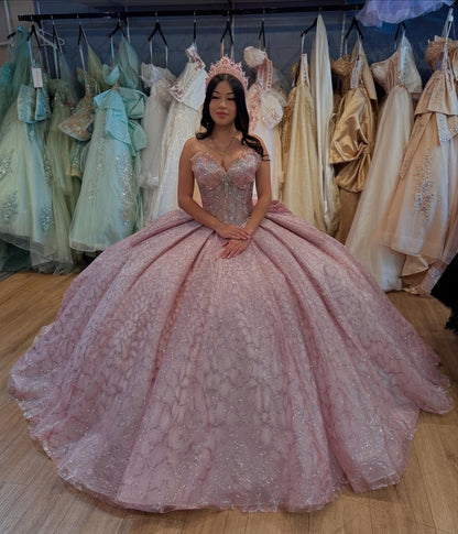 Sweetheart Ball Gown Princess Sequin Beaded Glittery Quinceanera Dresses HE770