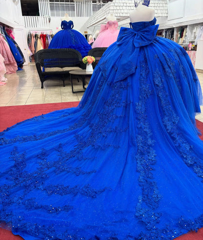 Ball Gown Tulle Lace Appliqued Quinceanera Dresses Off Shoulder Royal Party Gowns HE949