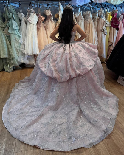 Sweetheart Pink Tulle Sequin Beaded Ball Gown Quinceanera Dresses for Sweet 16 HE768