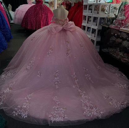 Vestidos de quinceañera con hombros descubiertos, tul princesa, apliques, vestidos de quinceañera HE530