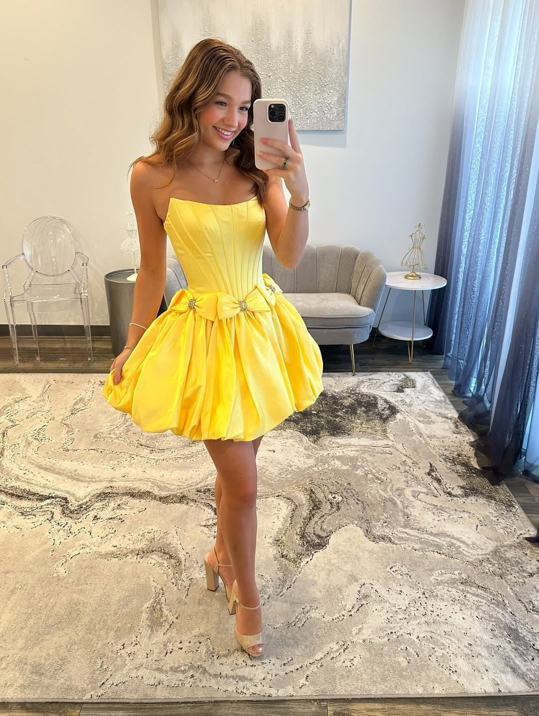 A Line Sweetheart Corset Satin Bowknot Short Homecoming Dresses for Teens HE885