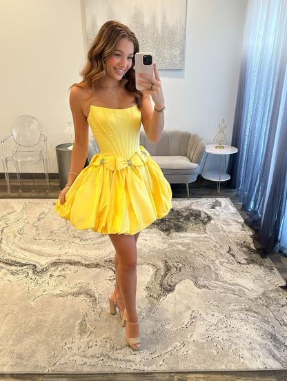 A Line Sweetheart Corset Satin Bowknot Short Homecoming Dresses for Teens HE885