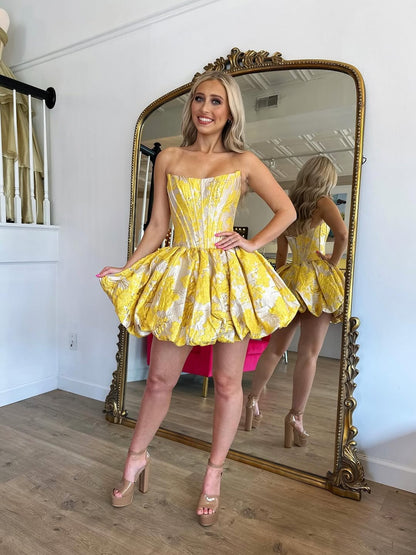 A Line Satin Corset Floral Print Knee Length Homecoming Dresses for Juniors HE787