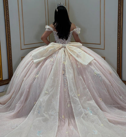 Vestidos de quinceañera con hombros descubiertos, tul princesa, apliques, vestidos de quinceañera HE530