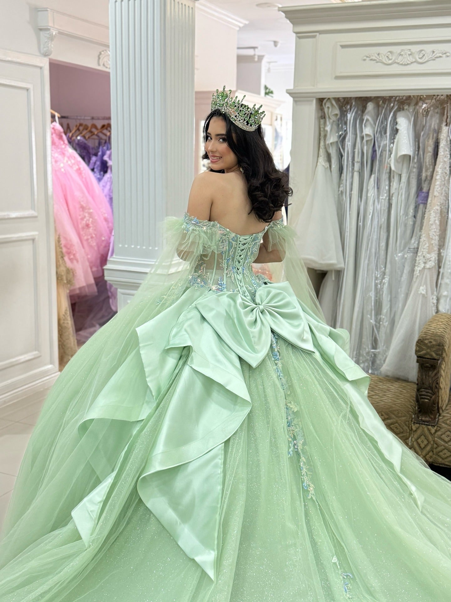 Vestidos de quinceañera con hombros descubiertos, tul princesa, apliques, vestidos de quinceañera HE530