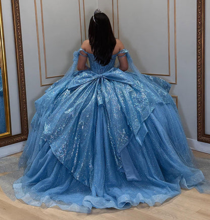 Vestidos de quinceañera con hombros descubiertos, tul princesa, apliques, vestidos de quinceañera HE530