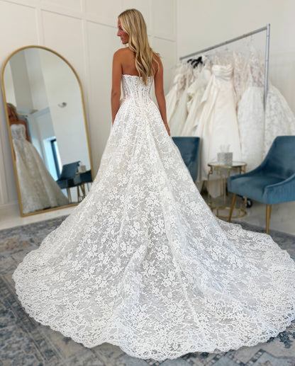 A Line Sweetheart Lace Plus Size Bohemian Wedding Dresses for Bride HE827