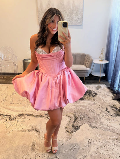 A Line Satin Beaded Corset Homecoming Dresses Knee Length Party Gowns HE829