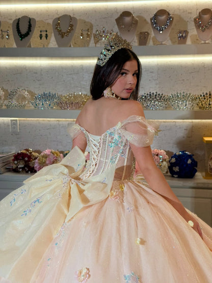 Princess Off Shoulder Glittery Tulle Beaded Quinceanera Dresses with Bowknot HE893