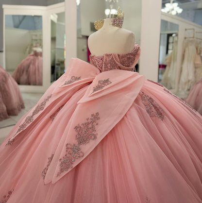 Vestidos de quinceañera con hombros descubiertos, tul princesa, apliques, vestidos de quinceañera HE530