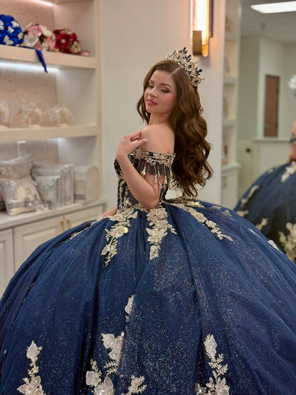 Gorgeous Glittery Tulle Appliqued Off Shoulder Quinceanera Dresses for Sweet 16 HE892