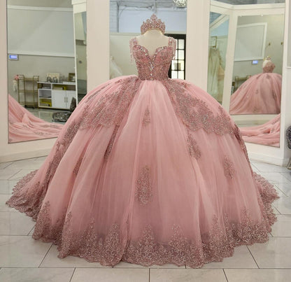Vestidos de quinceañera con hombros descubiertos, tul princesa, apliques, vestidos de quinceañera HE530