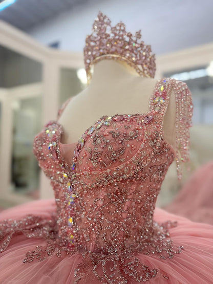 Vestidos de quinceañera con hombros descubiertos, tul princesa, apliques, vestidos de quinceañera HE530