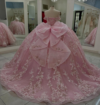 Vestidos de quinceañera con hombros descubiertos, tul princesa, apliques, vestidos de quinceañera HE530