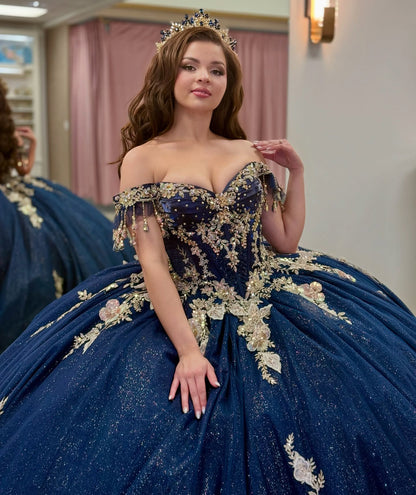 Gorgeous Glittery Tulle Appliqued Off Shoulder Quinceanera Dresses for Sweet 16 HE892