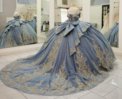 Off Shoulder Glittery Tulle Appliqued Quinceanera Dresses for Sweet 16 Party HE928