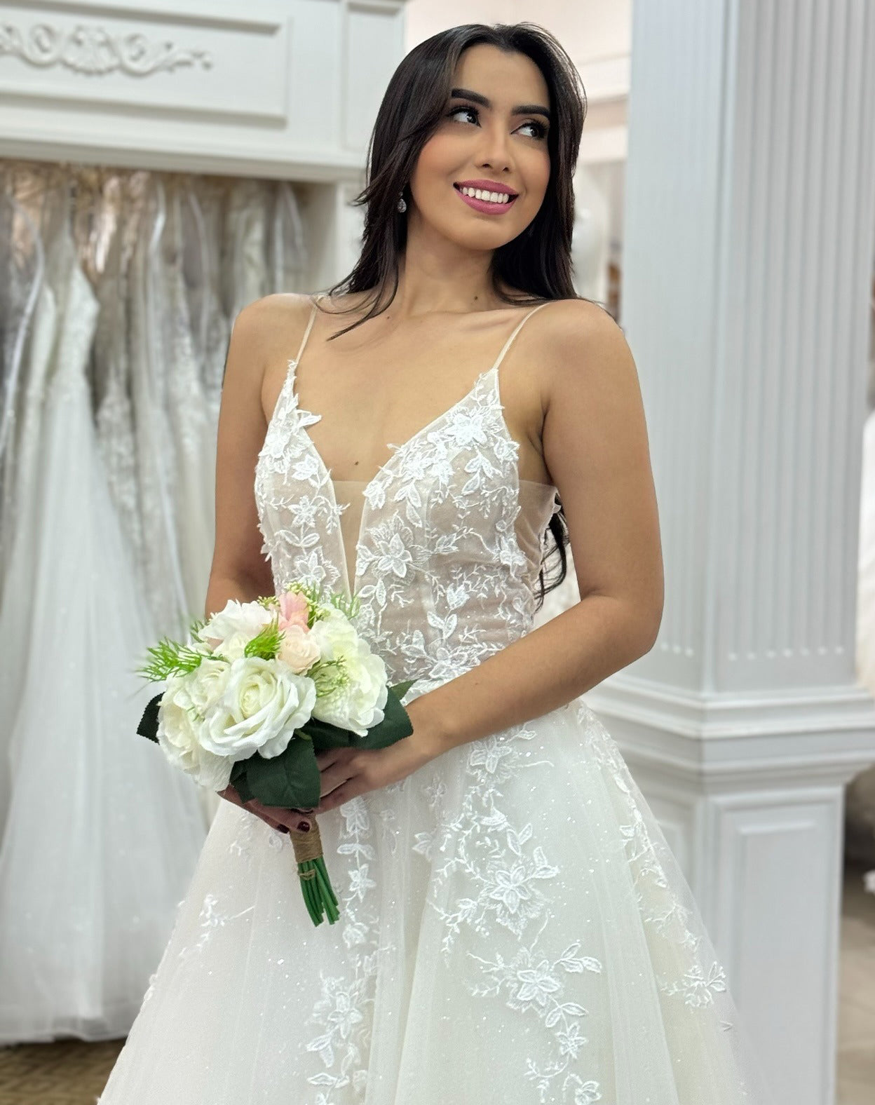 Boho Lace Wedding Dresses for Bride A Line Tulle Appliqued Beach Wedding Gowns HE997