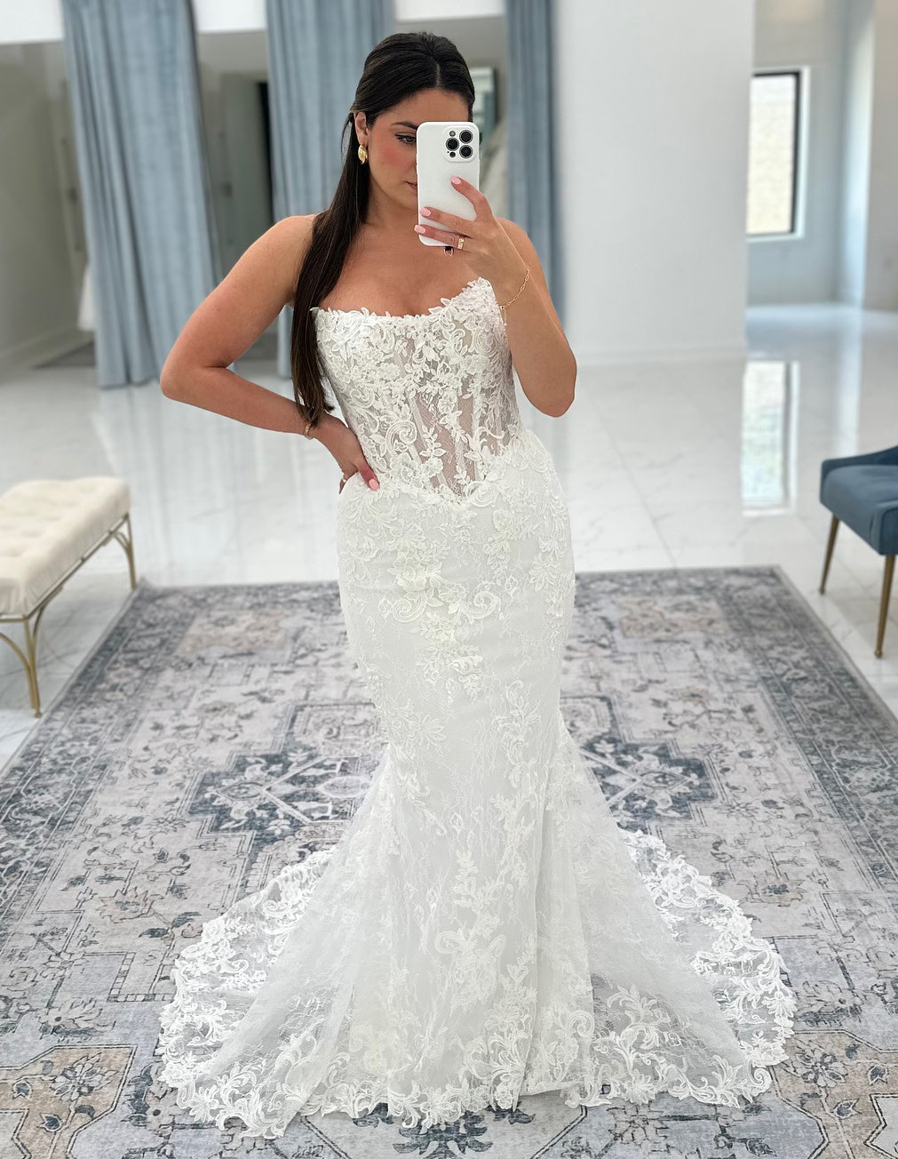 Mermaid Tulle Lace Appliqued Long Sleeves Bride Wedding Dresses Boho Wedding Gowns HE985