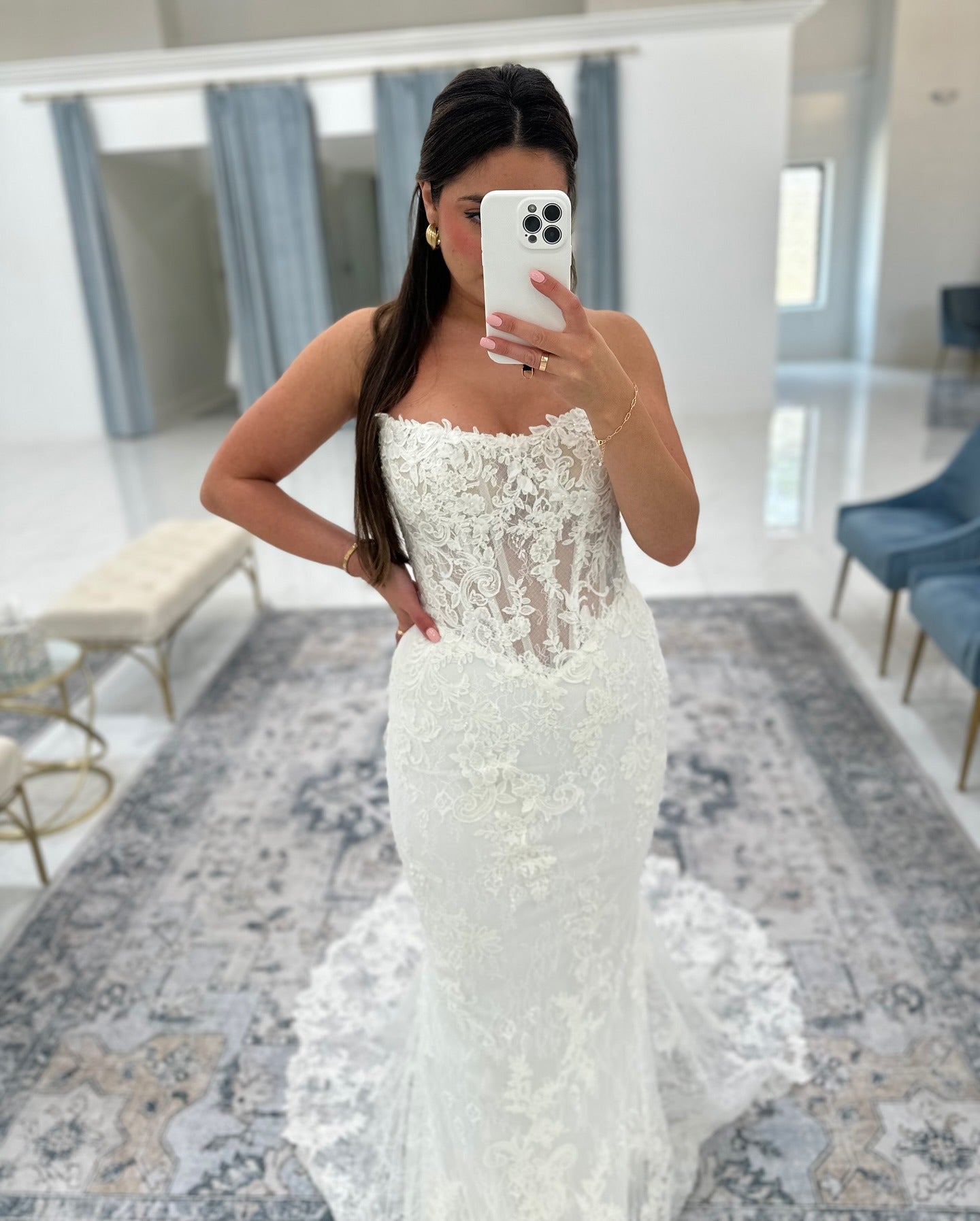 Mermaid Tulle Lace Appliqued Long Sleeves Bride Wedding Dresses Boho Wedding Gowns HE985