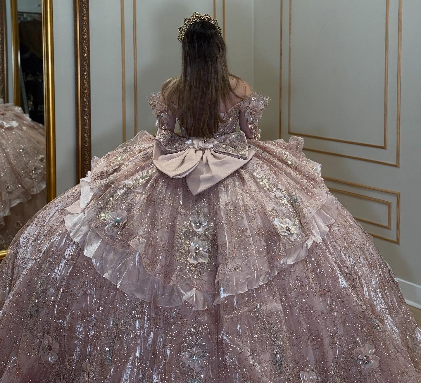 Sweetheart Luxury Tulle 3D Flowers Ruffles Pink Quinceanera Dresses HE898