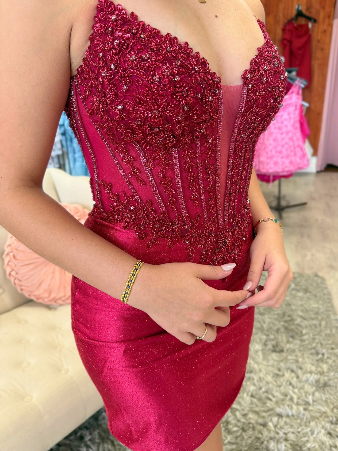 Sweetheart Corset Satin Lace Appliqued Homecoming Dresses Sheath Party Gown HE1492