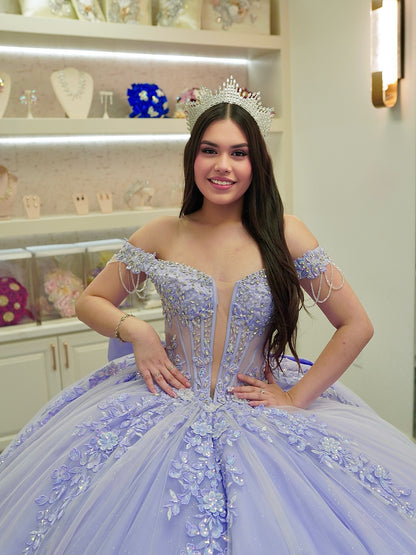 Princess Tulle Lace Appliqued Off Shoulder Lilac Quinceanera Dresses HE902