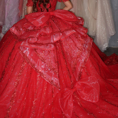 Princess Off Shoulder Glittery Tulle Sequin Beaded Quinceanera Dresses HE899