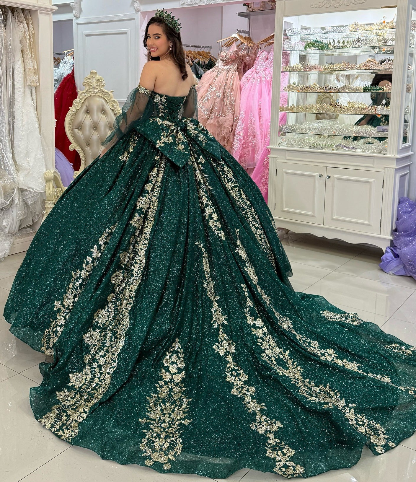 Vestidos de quinceañera con hombros descubiertos, tul princesa, apliques, vestidos de quinceañera HE530