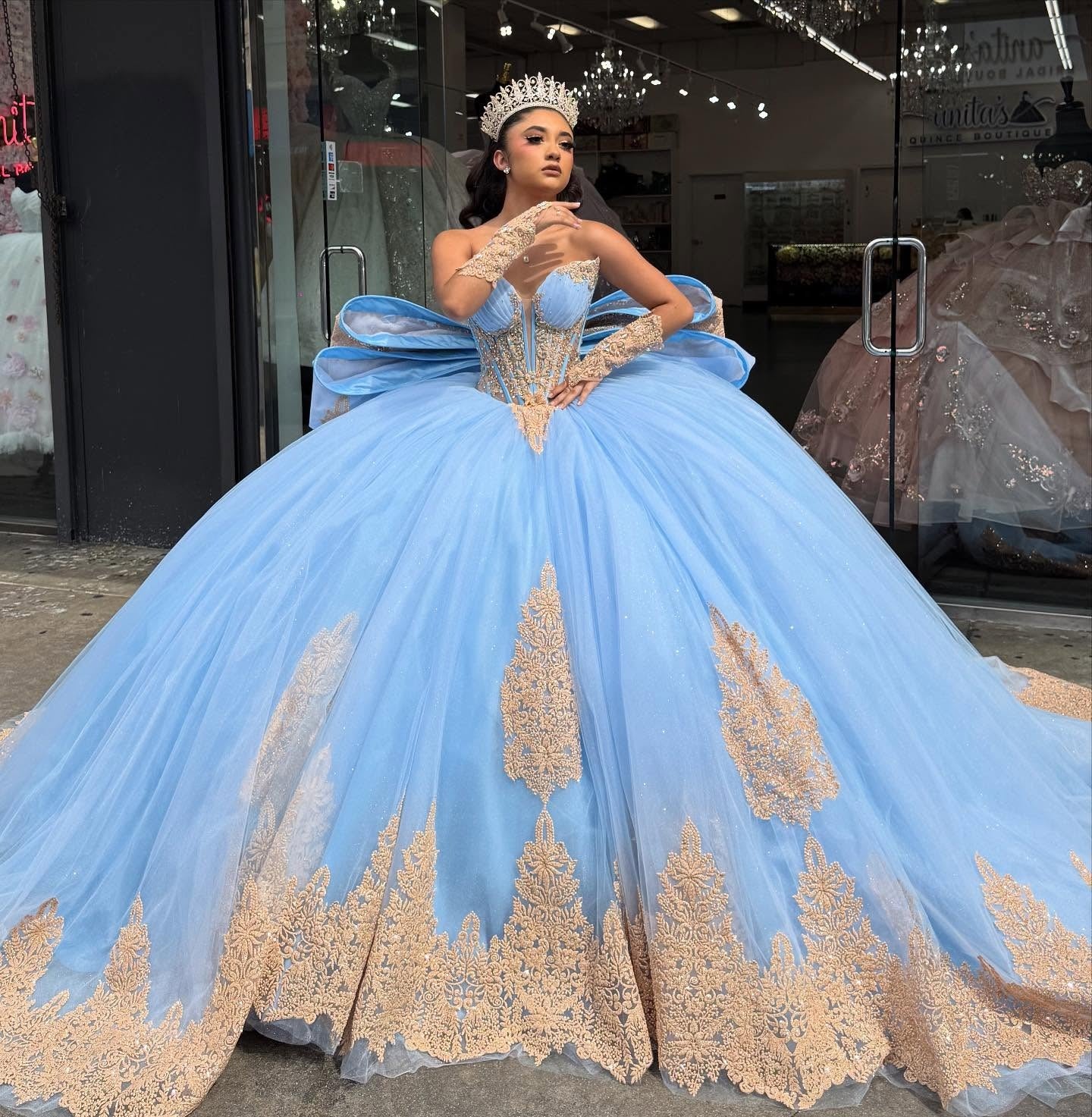 Sweetheart Tulle Lace Appliqued Princess Quinceanera Dresses with Detachable Sleeves HE960
