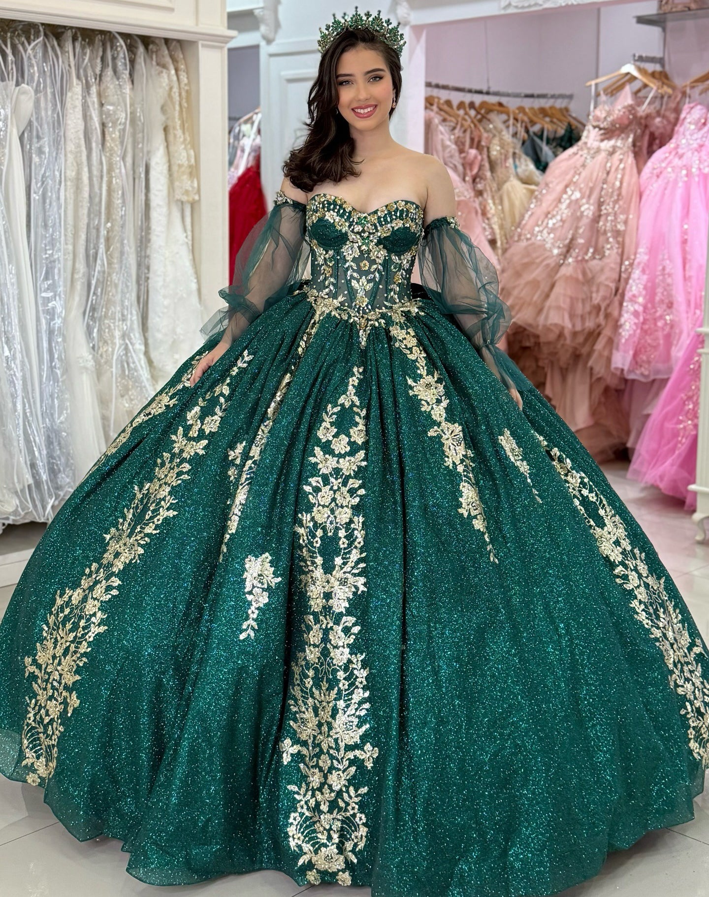 Vestidos de quinceañera con hombros descubiertos, tul princesa, apliques, vestidos de quinceañera HE530
