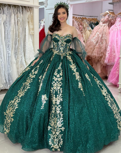 Vestidos de quinceañera con hombros descubiertos, tul princesa, apliques, vestidos de quinceañera HE530