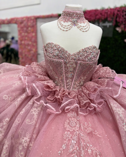 Sweetheart Gorgeous Corset Tulle Lace Beaded Quinceanera Dresses for Sweet 16 HE945