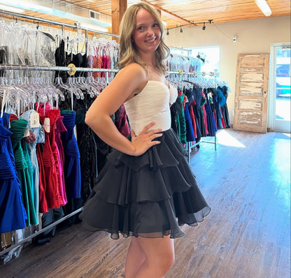 Sweetheart A Line Keyhole Chiffon Tiered Homecoming Dresses Short Party Gowns HE1495