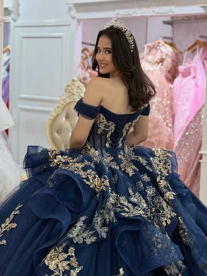 Vestidos de quinceañera con hombros descubiertos, tul princesa, apliques, vestidos de quinceañera HE530