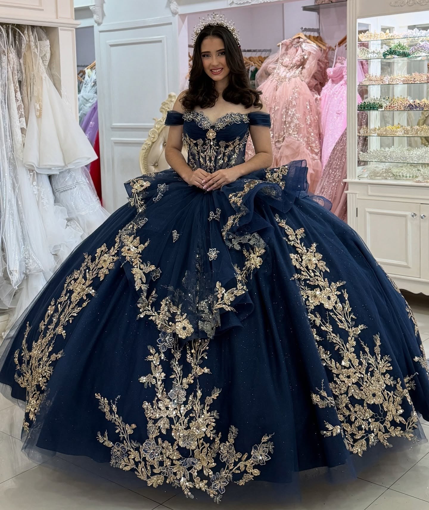 Vestidos de quinceañera con hombros descubiertos, tul princesa, apliques, vestidos de quinceañera HE530
