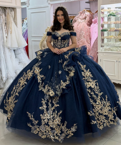 Vestidos de quinceañera con hombros descubiertos, tul princesa, apliques, vestidos de quinceañera HE530