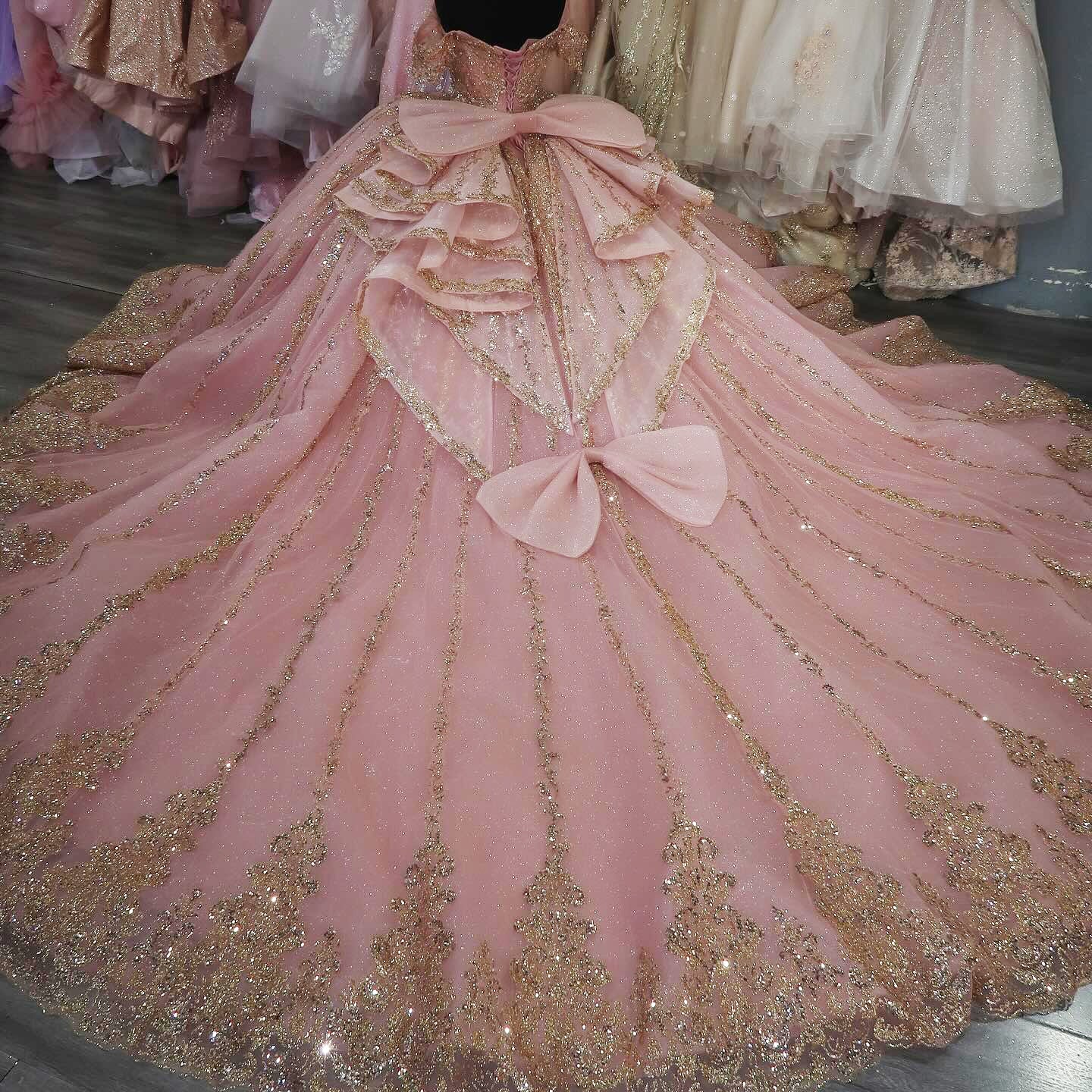 Glittery Tulle Corset Sequin Beaded Pink Quinceanera Dresses for Birthday Party HE956