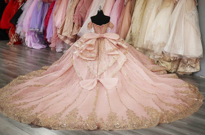 Glittery Tulle Corset Sequin Beaded Pink Quinceanera Dresses for Birthday Party HE956