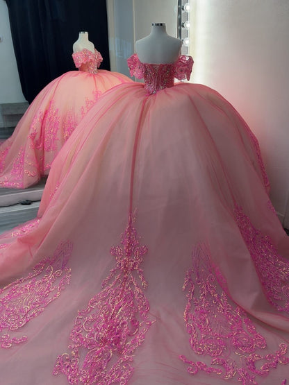 Ball Gown Tulle Lace Appliqued Princess Quinceanera Dresses for Sweet 16 Birthday HE957