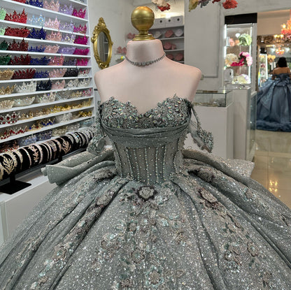 Glittery Tulle Beaded Corset Off Shoulder Quinceanera Dresses for Sweet 16 Party HE966