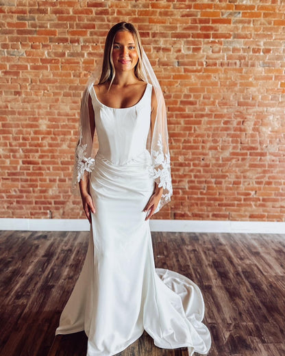 White Satin Mermaid Wedding Dresses Square Neck Corset Wedding Gowns for Bride HE1123