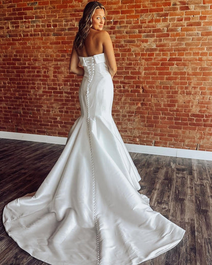 Mermaid Strapless Satin Wedding Dresses Boho Sweetheart Bridal Wedding Gowns HE1122