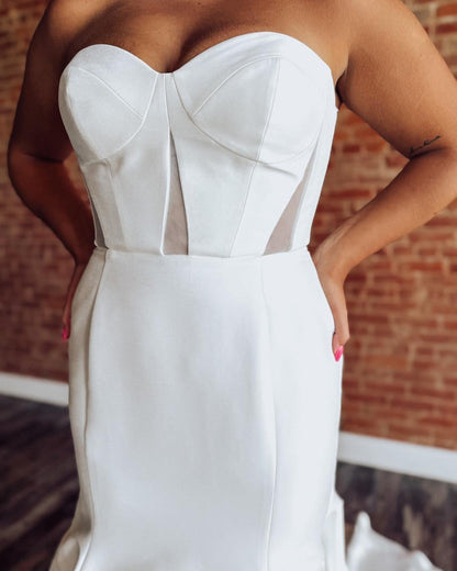 Women's Sweetheart Mermaid Satin Wedding Dresses Boho Wedding Gowns for Bride HE1124